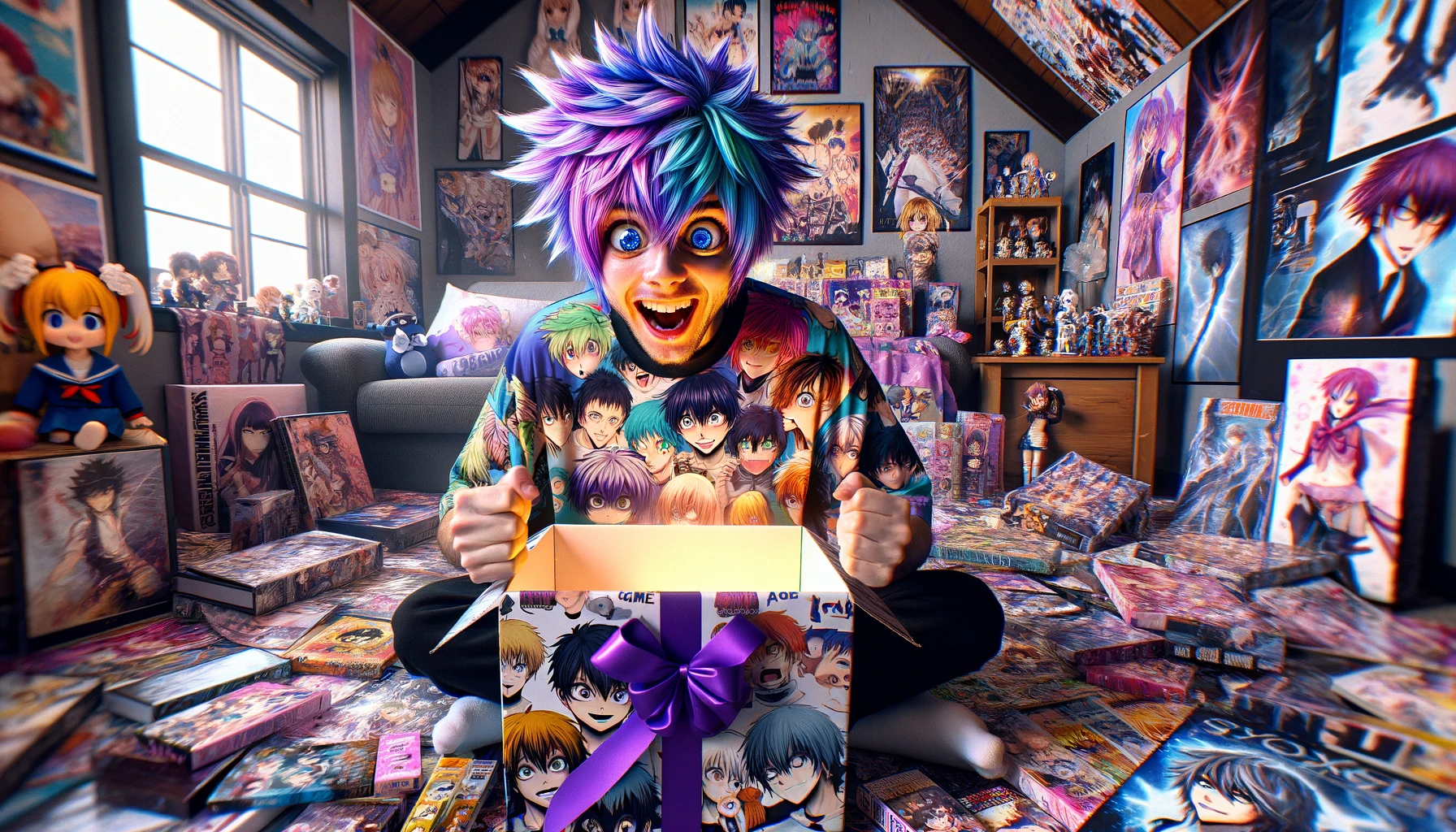 Anime obsessed Boyfriend opening a gift