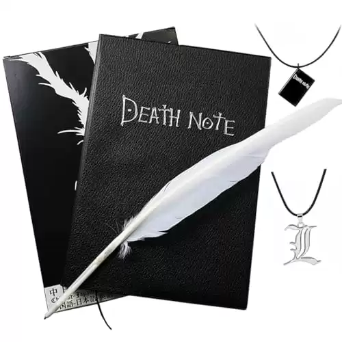 Leather Deathnote, Feather Pen, & Necklace